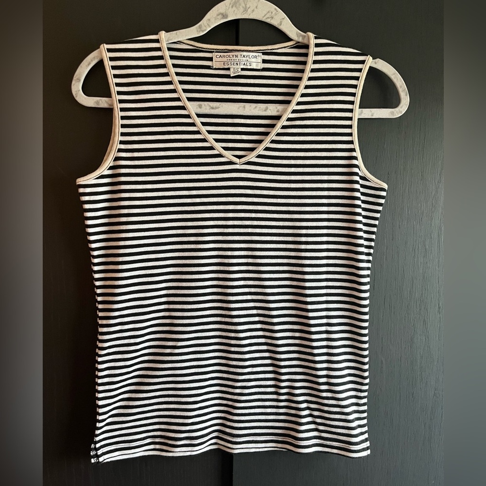 VINTAGE Carolyn Taylor Women's Striped Tank Top Size Small Capsule Wardrobe Top